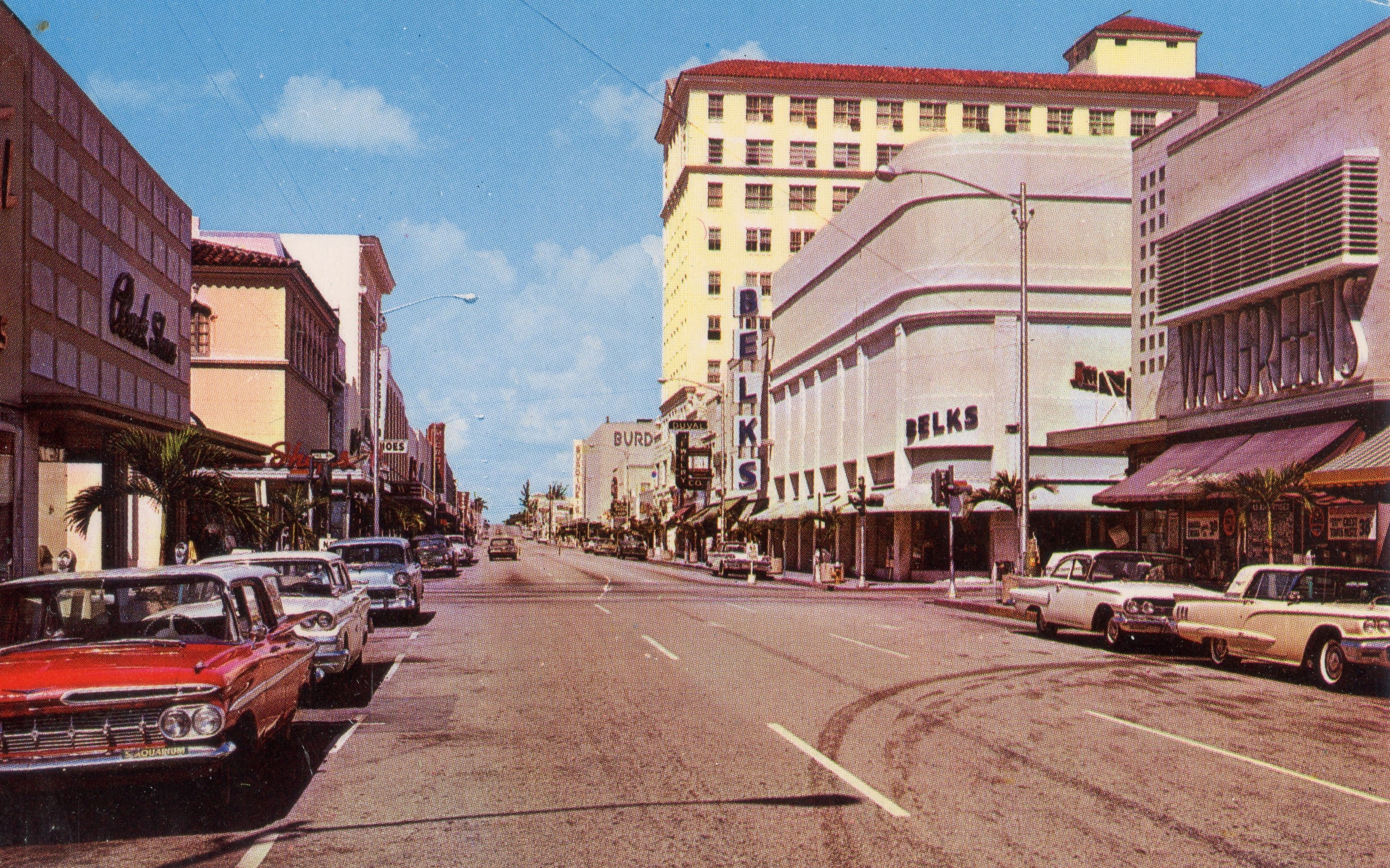 Vintage postcard of Clematis Street, downtown West Palm Beach